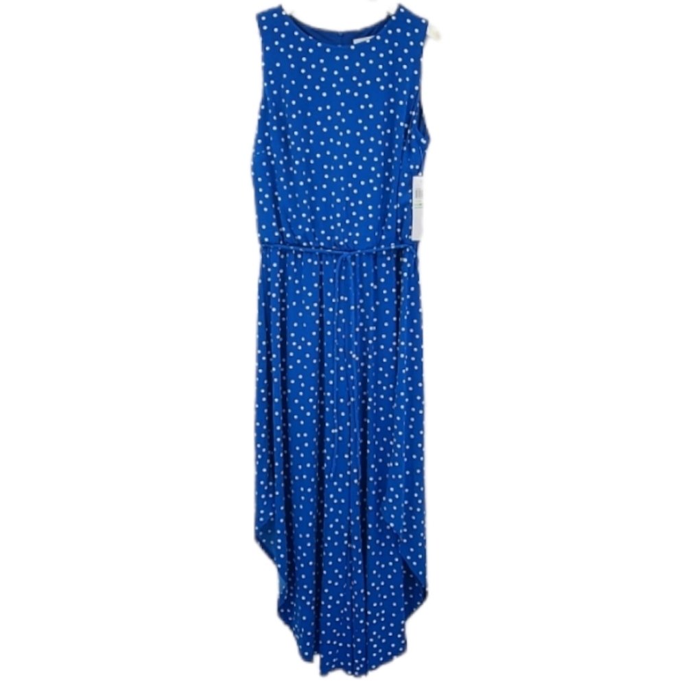 London Times Blue Polka Dot Sleeveless Jersey Cropped Pant Jumpsuit 8 Medium NWT